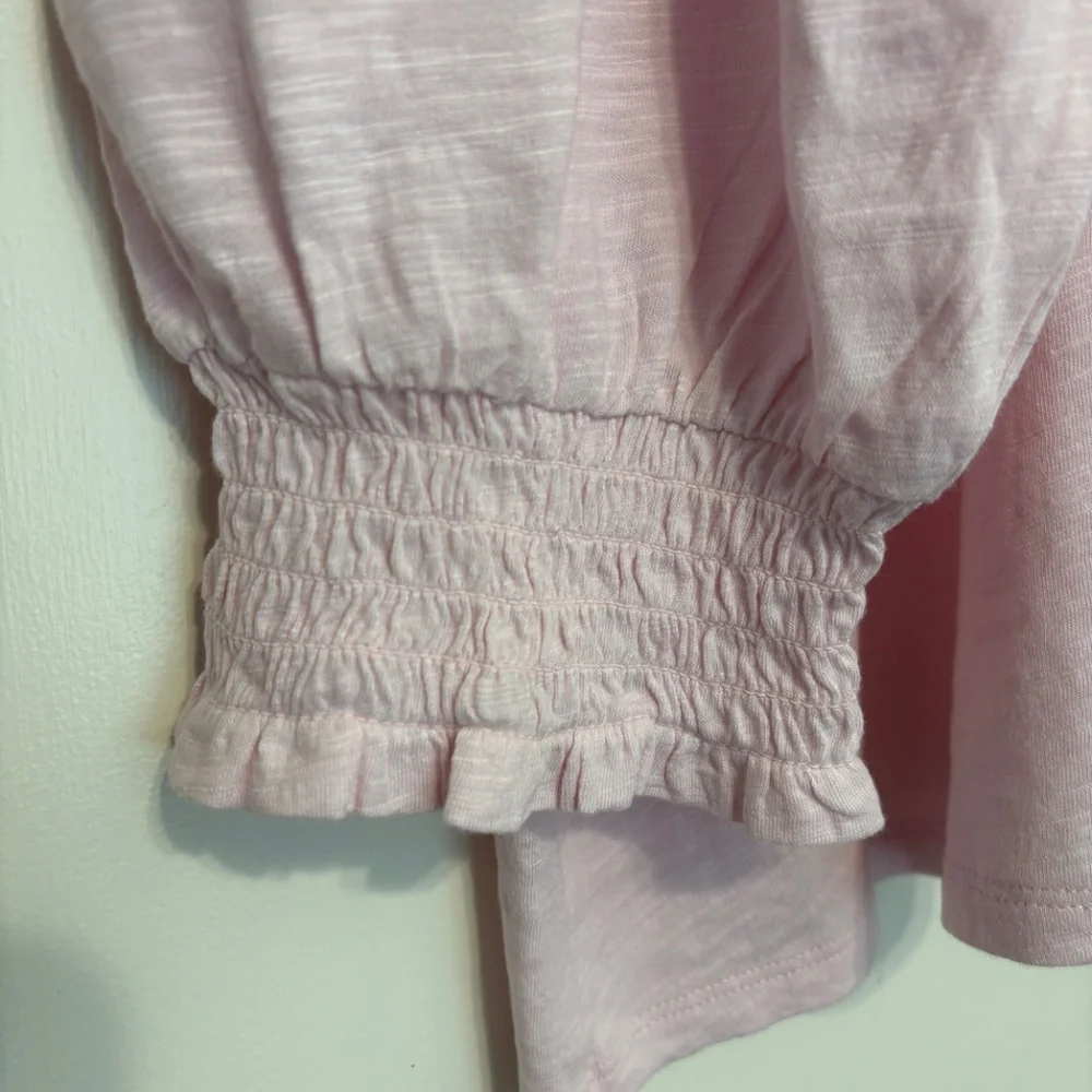 J. Jill Women's Plus Smocked Cotton Popover Henley Tunic Shirt Top 4X Pink - Picture 5 of 11